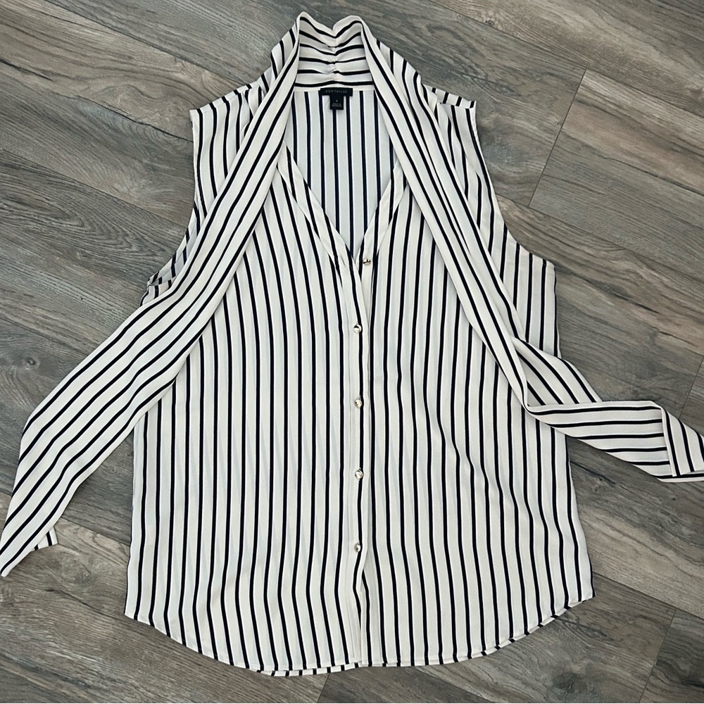 Anne Taylor striped sleeveless work blouse women’s size medium